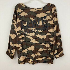 Love Moschino Camo Scrunch Blouse Top Size 6 Green Camouflage Long Sleeve